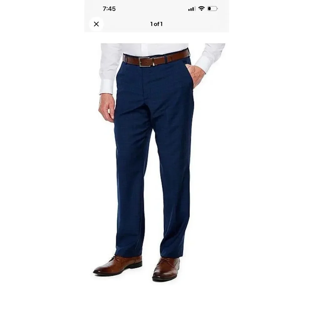 NWT Men's Stafford Blue Glen Plaid Dress Pants‎ Sz 36x32 Flat Front Stretch